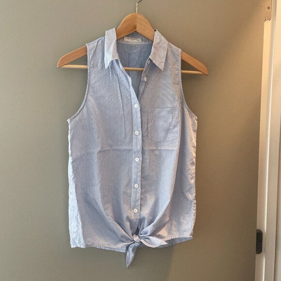 NWOT Equipment Mina Collared Sleeveless Tie Front Top Blue Stripe Size XS - Picture 1 of 3